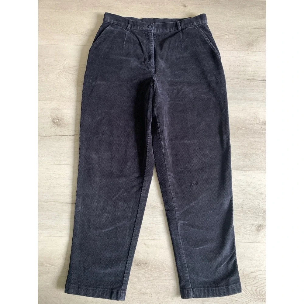LL Bean Womens Navy Blue Corduroy Pants Original Fit High Rise‎ Tapered Size 12P